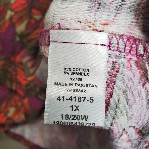 Catherines Suprema Collection Cotton Blend Tropical Leaf Print V-Neck T-Shirt 1X - Picture 5 of 6